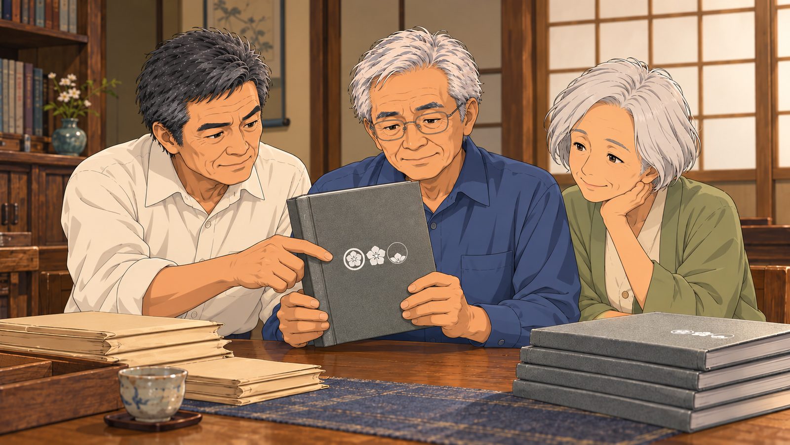 完成した本を手にする人たち