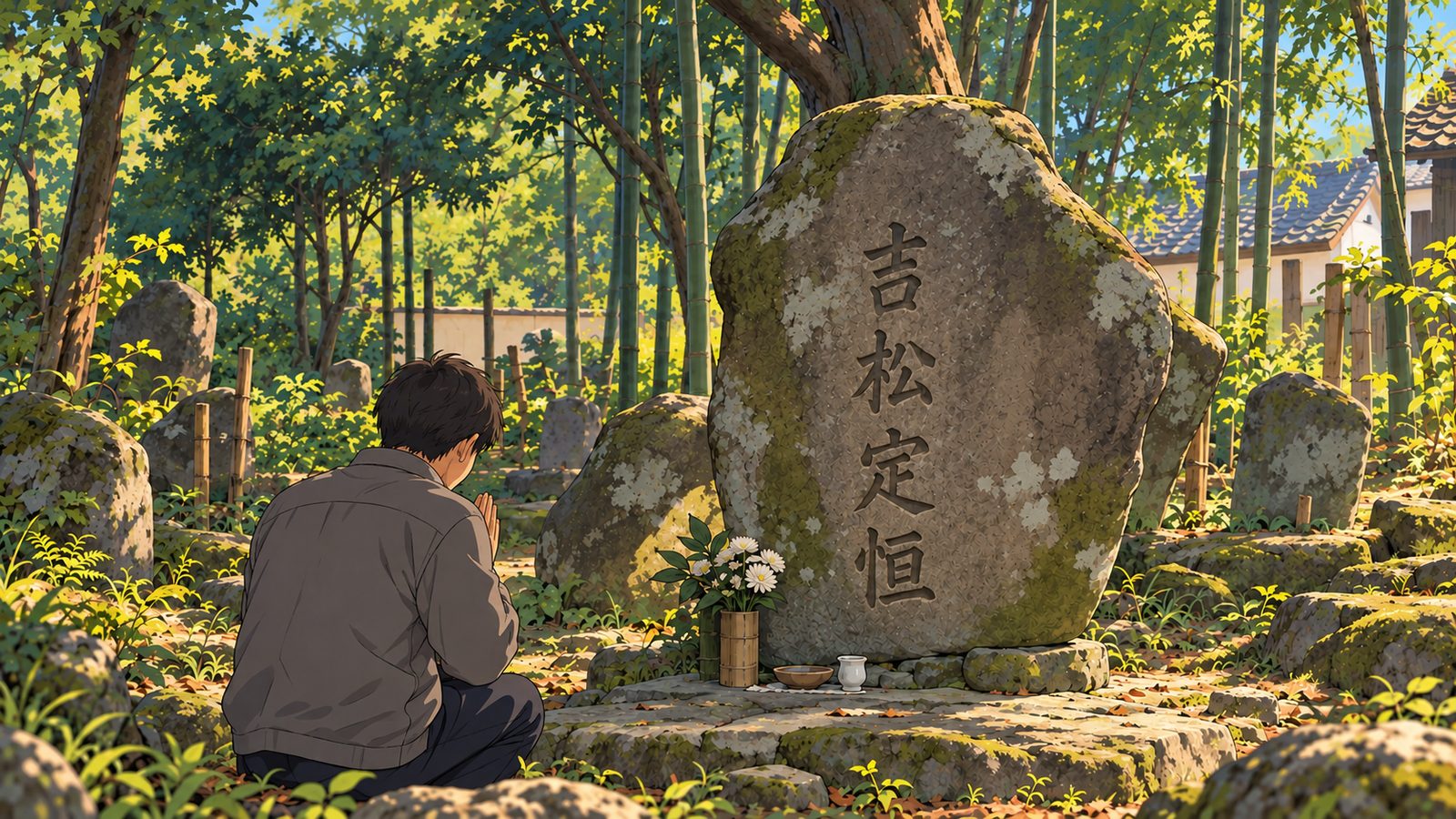 苔むした吉松定恒の墓石